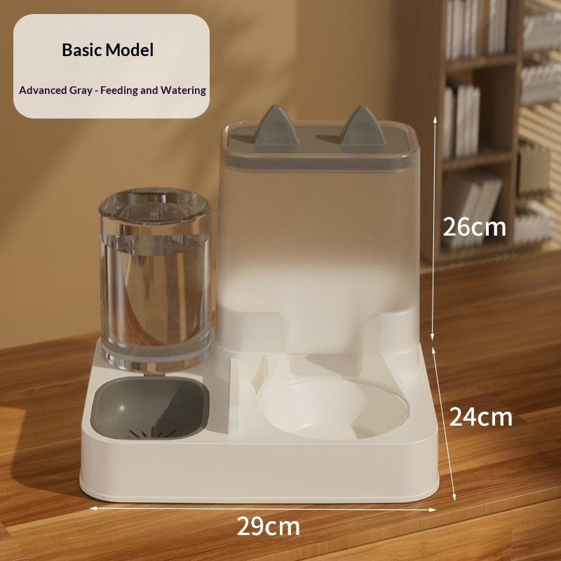 Automatic cat feeder and water dispenser combo bowl, basic model, gray lid and white base