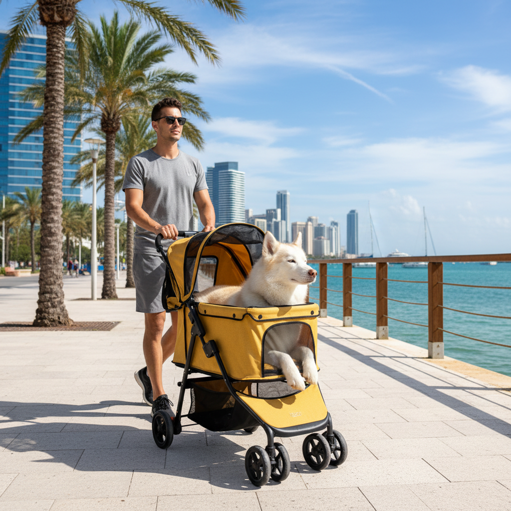 Foldable Pet Stroller Breathable Mesh — Husky Waterfront