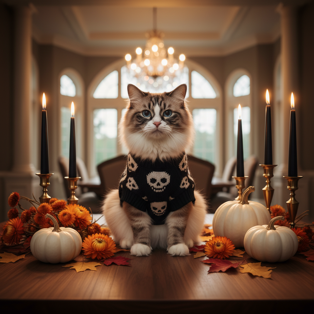 Halloween pet skull knitted sweater, dark with white skull pattern for cats or dogs