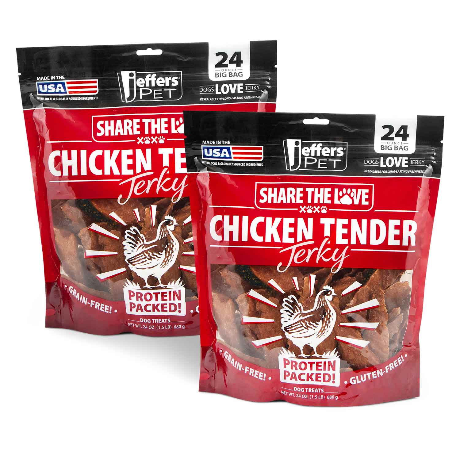 Chicken tender jerky dog treats, 24 oz pouches, grain-free, gluten-free