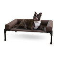 K&H elevated pet cot with bolsters and dark mesh center, chocolate and black frame
