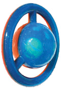 KONG Jumbler disc squeaker dog toy, blue ring with orange center