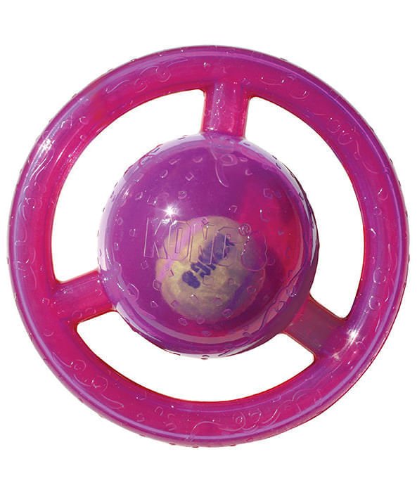 KONG Jumbler disc squeaker dog toy, purple ring with magenta center