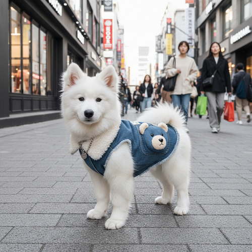 Korean Denim Bear Pocket Dog Vest