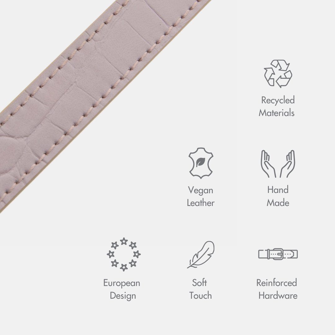 Lilac vegan leather Milan collar close-up with stitched texture and reinforced hardware