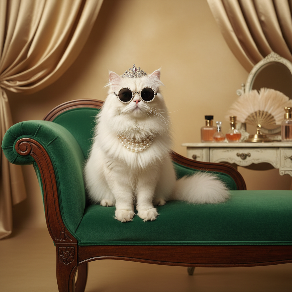 Pearl-rimmed round sunglasses for pets, black lenses with gold-toned pearl accents