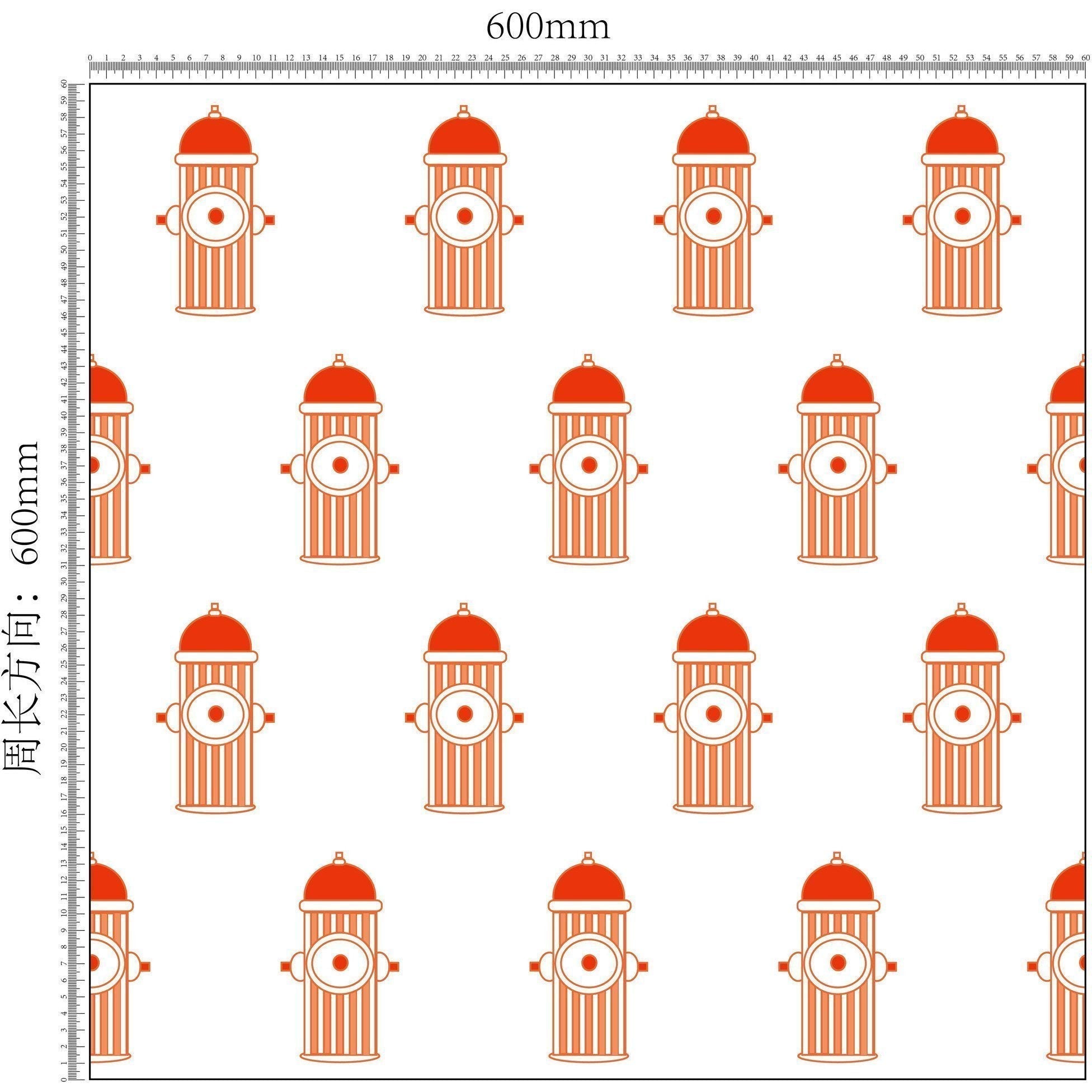 600mm by 600mm dog training pad size chart with orange fire hydrant pattern