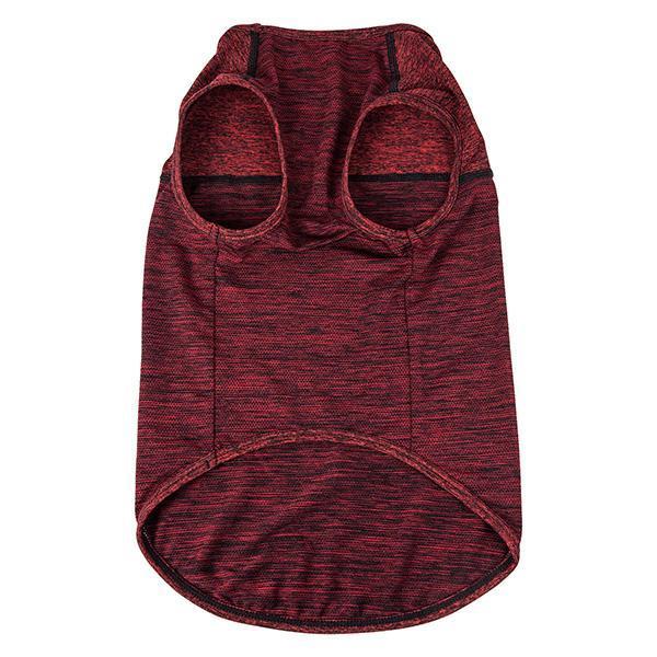 Dog workout tank t-shirt, maroon heather back with two circular leg-hole openings