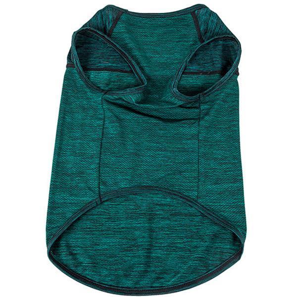 Dog workout tank t-shirt, teal/green heather back with circular leg-hole openings