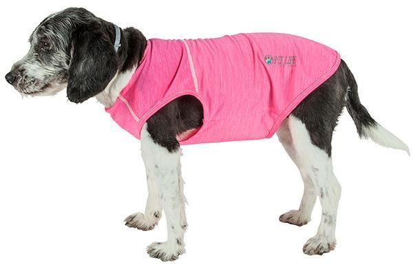 Dog yoga t-shirt tank in hot pink, sleeveless active fit with side seam style panels