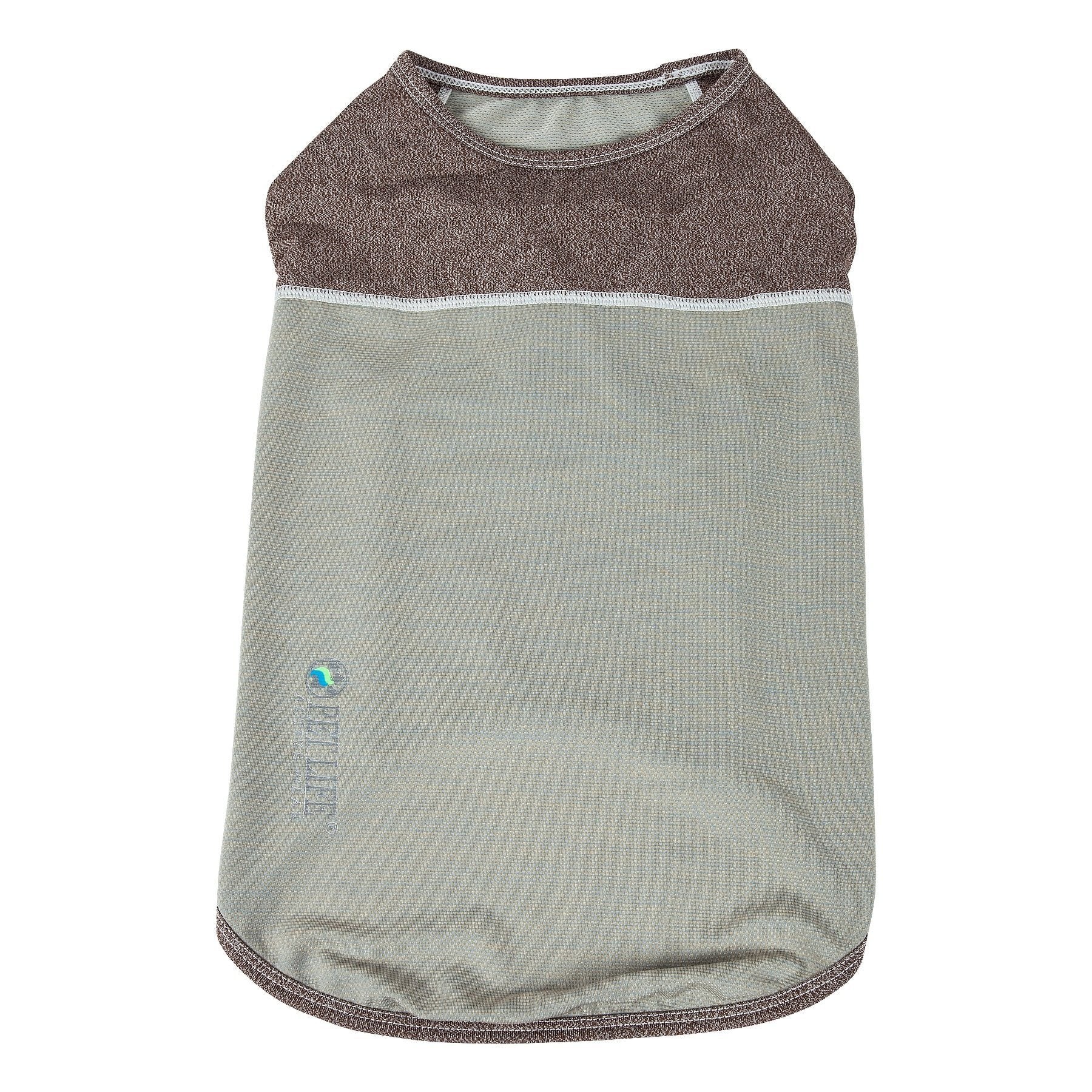 Dog yoga fitness tank t-shirt, gray heather with white accent trim and small logo