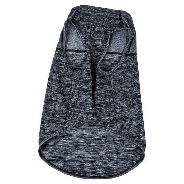 Dog yoga fitness tank back view, dark charcoal heather with paw-hole openings