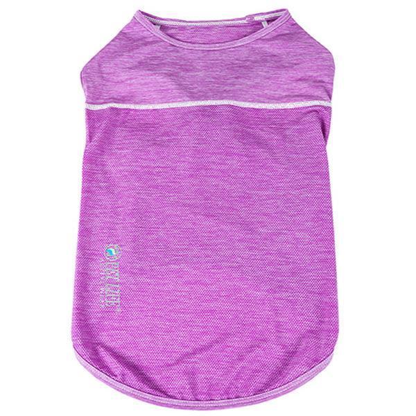 Dog yoga fitness tank t-shirt, purple heather, sleeveless with neck and leg openings