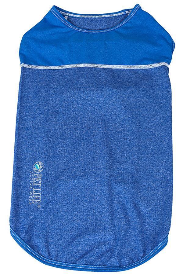 Dog yoga fitness tank, blue heather knit with crew neck and small side seams