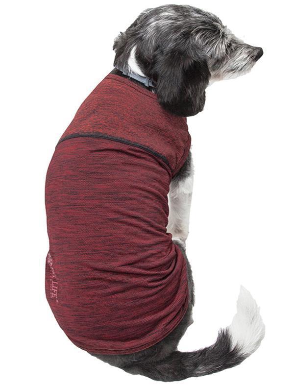 Maroon burgundy dog yoga t-shirt tank with snug 4-way stretch fit
