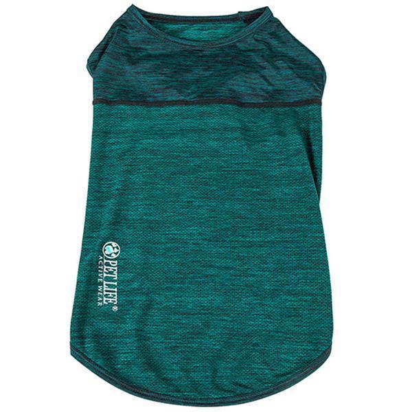Dog yoga fitness tank t-shirt, teal/green heather front with logo on chest