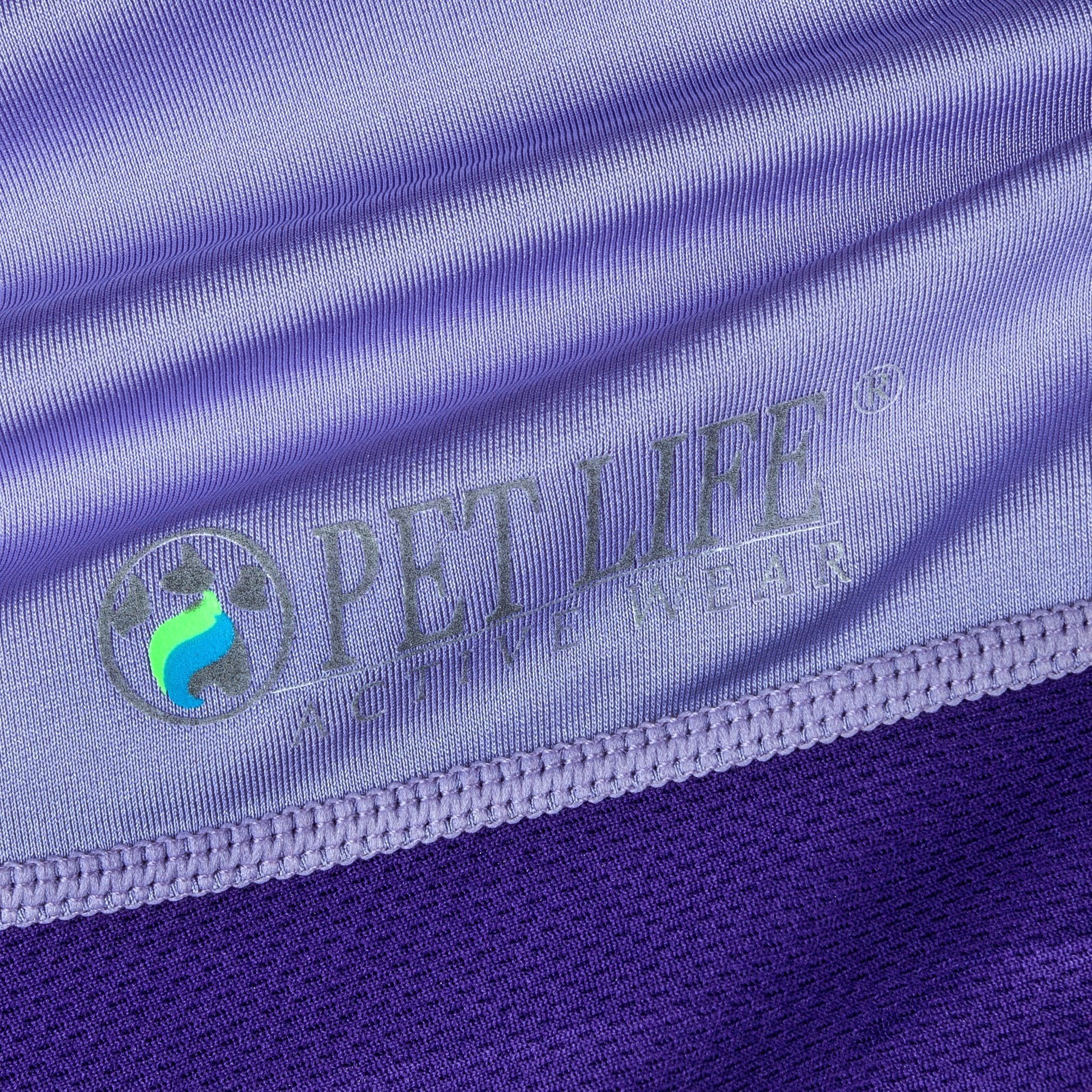 Purple dog polo hem with 'Active Wear' style logo text