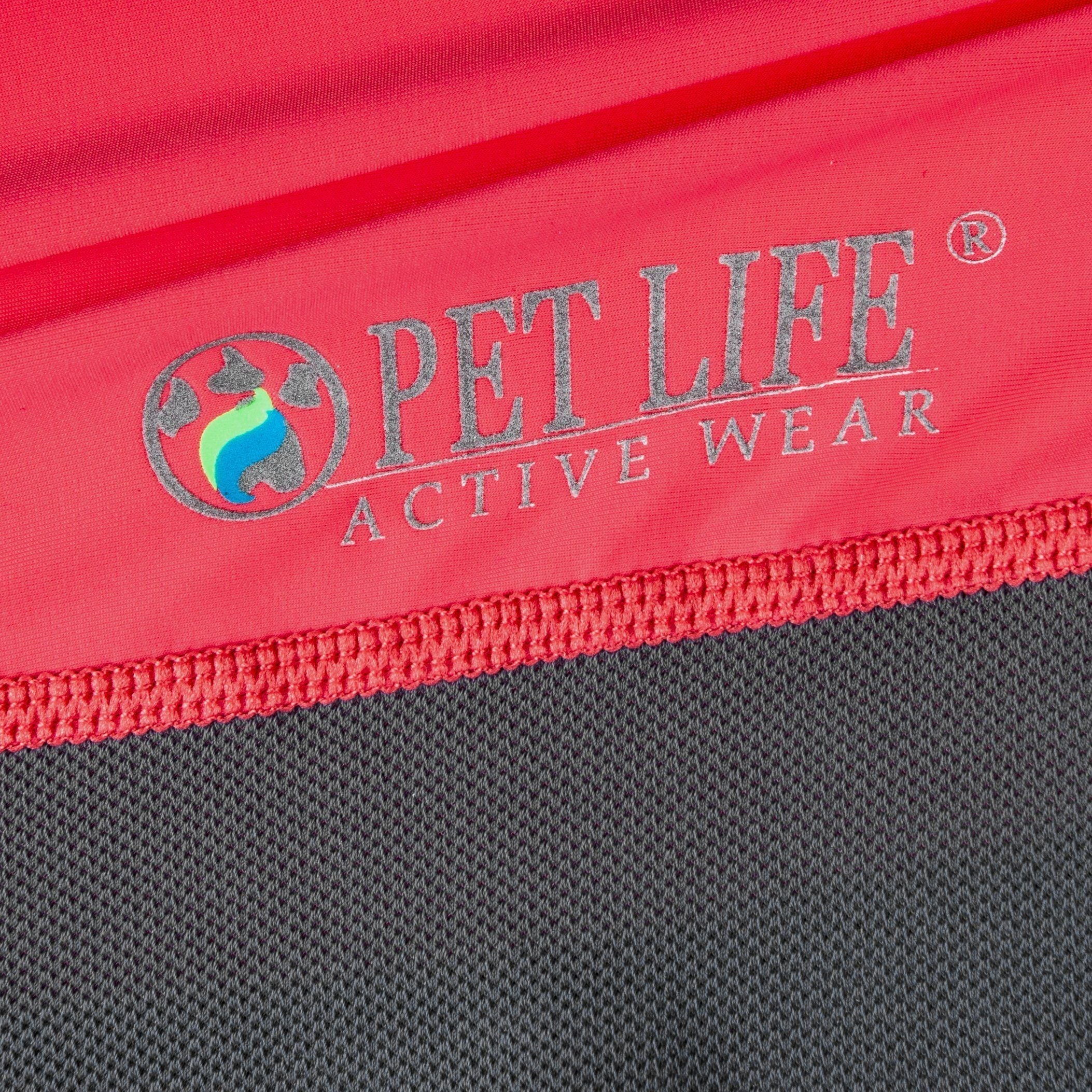 Pet polo dog shirt in salmon red and dark gray, logo detail and breathable mesh