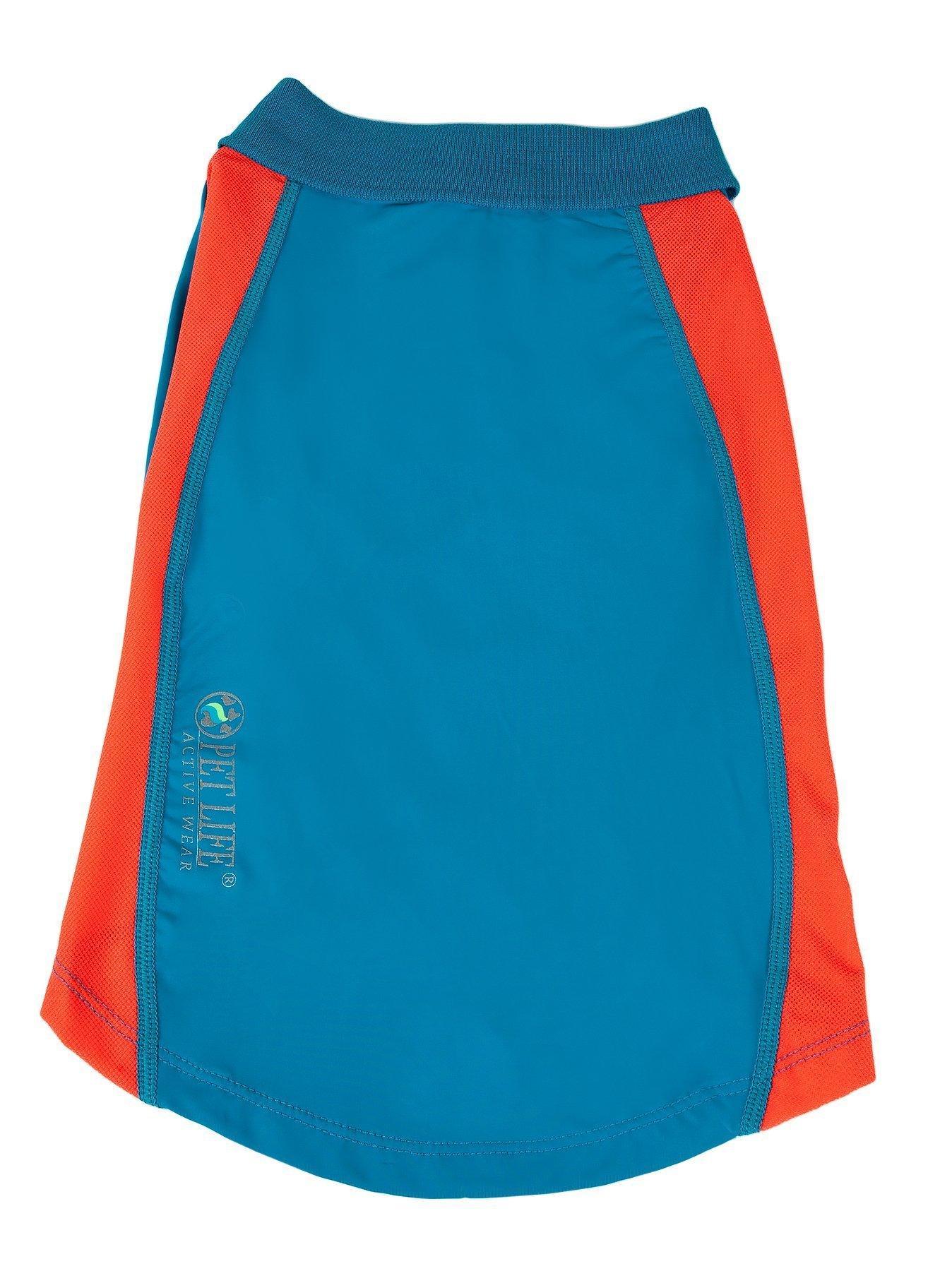 Blue and red dog polo shirt with mesh sides and ribbed collar