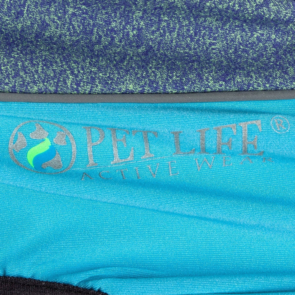 Light blue zip-up dog tracksuit with PET LIFE ACTIVE logo and full leg coverage