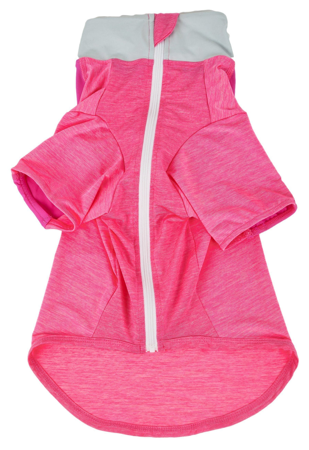 Light pink heather dog long-sleeve T-shirt with front zipper and hood