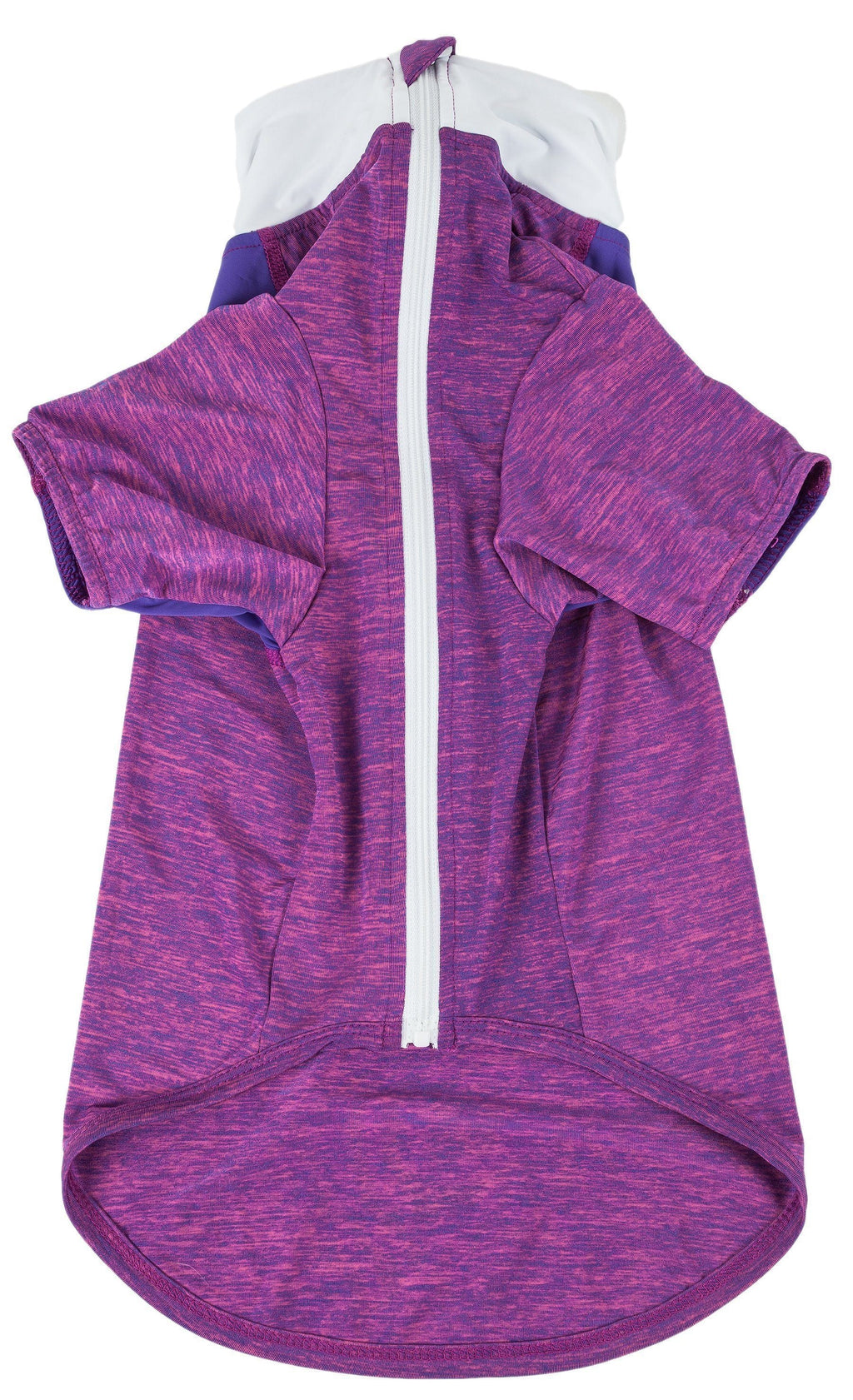 Lavender heather dog long-sleeve T-shirt with full front zip and padded hood
