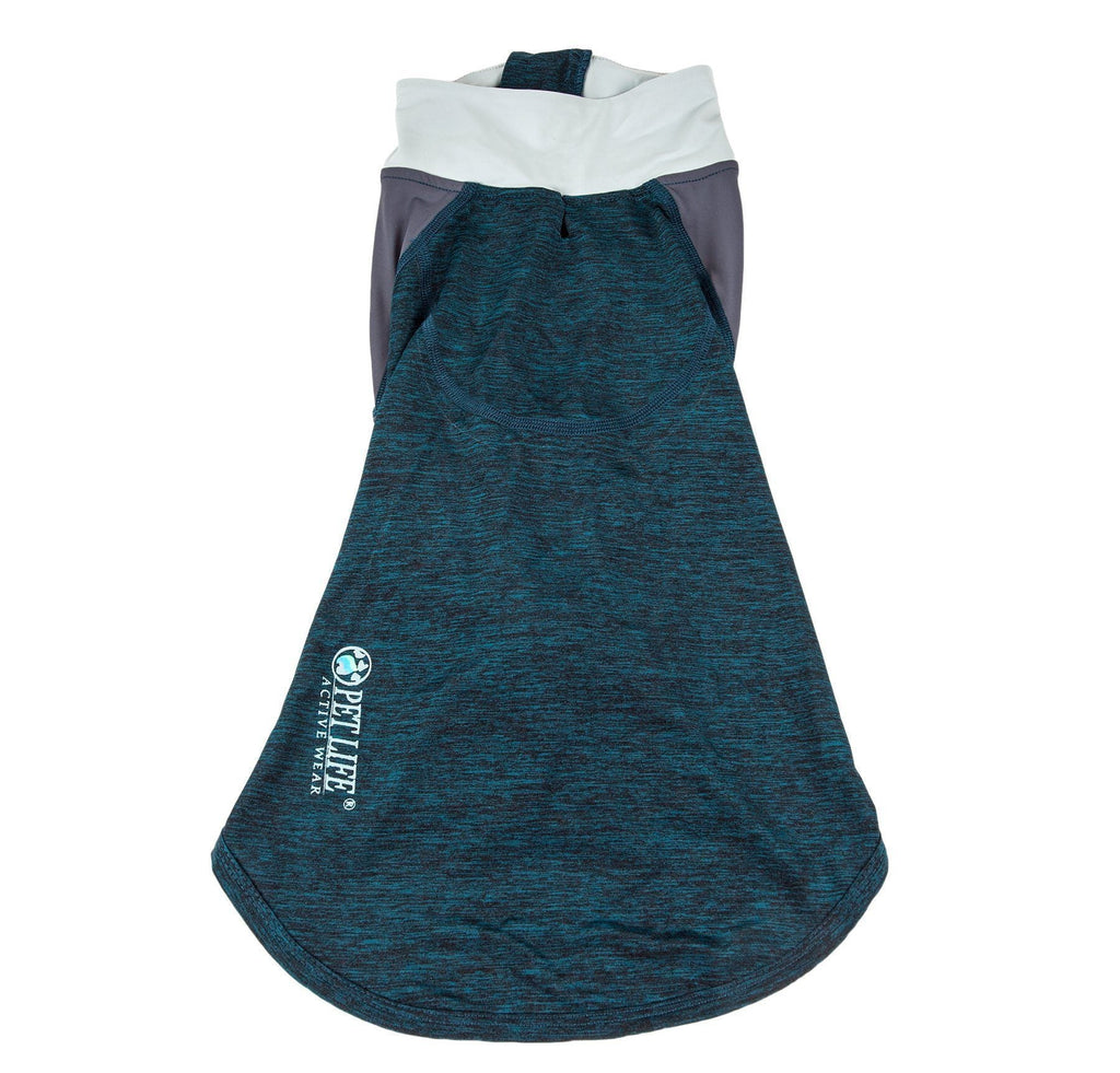 Teal heather long-sleeve dog yoga T-shirt with full zipper and raglan sleeves