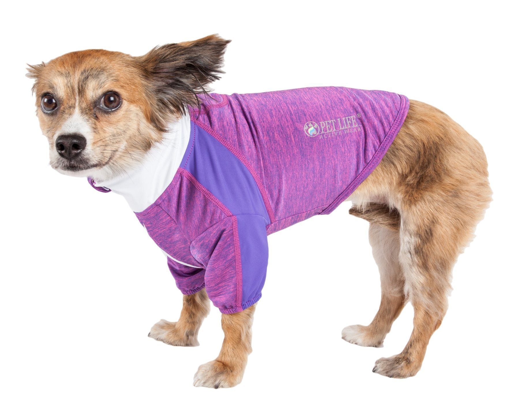 Lavander purple long-sleeve 4-way stretch dog yoga T-shirt with side panels