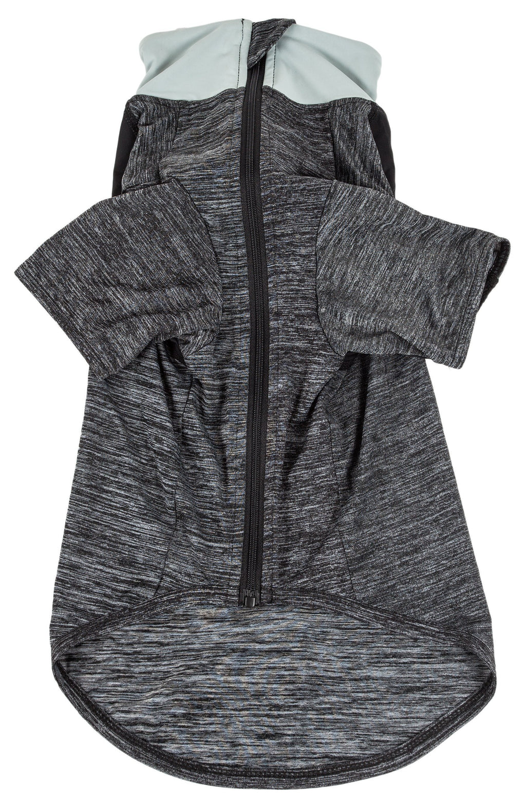 Charcoal heather dog long-sleeve T-shirt with front zipper and side hood