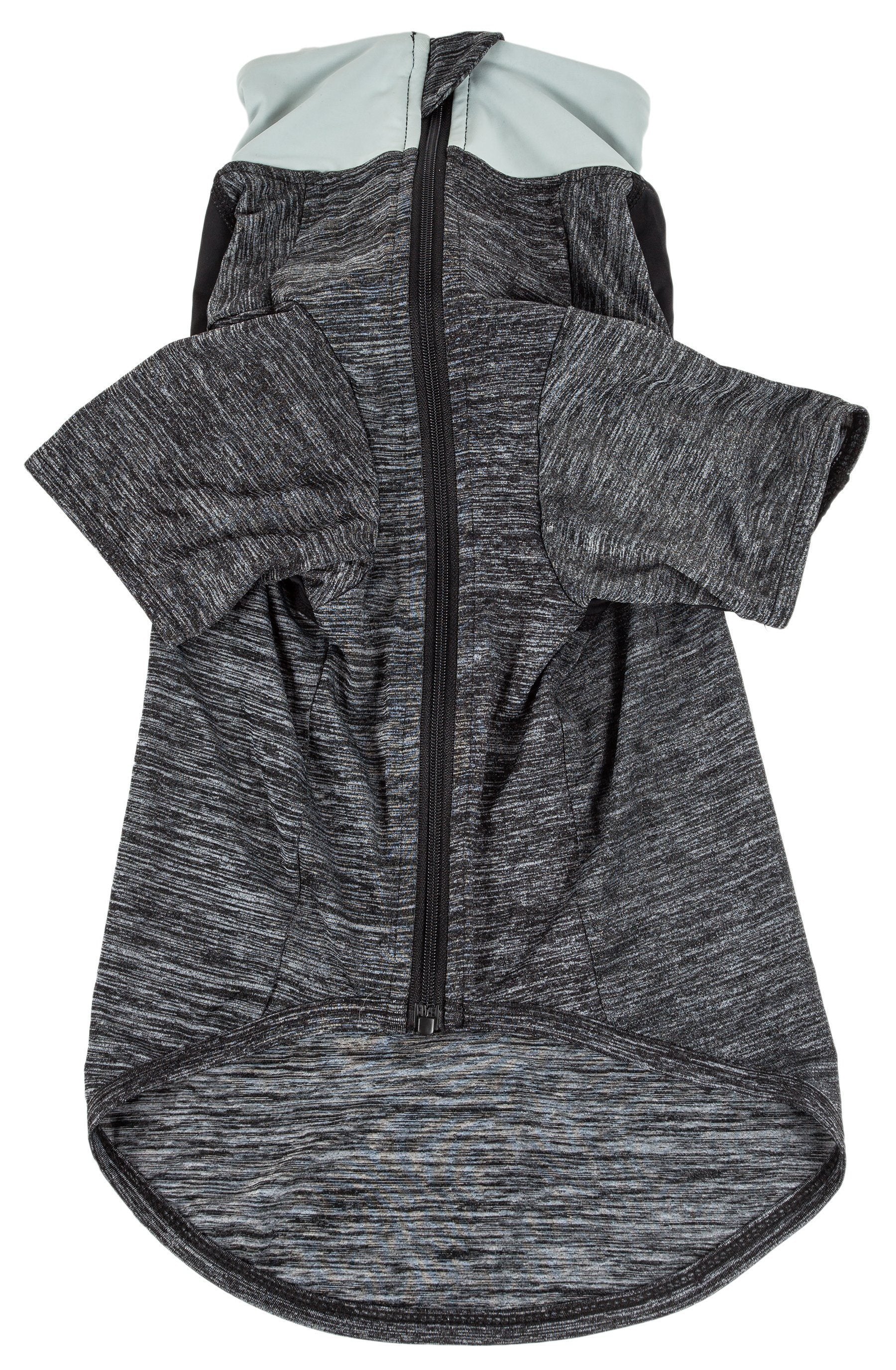 Charcoal heather dog long-sleeve T-shirt with front zipper and side hood