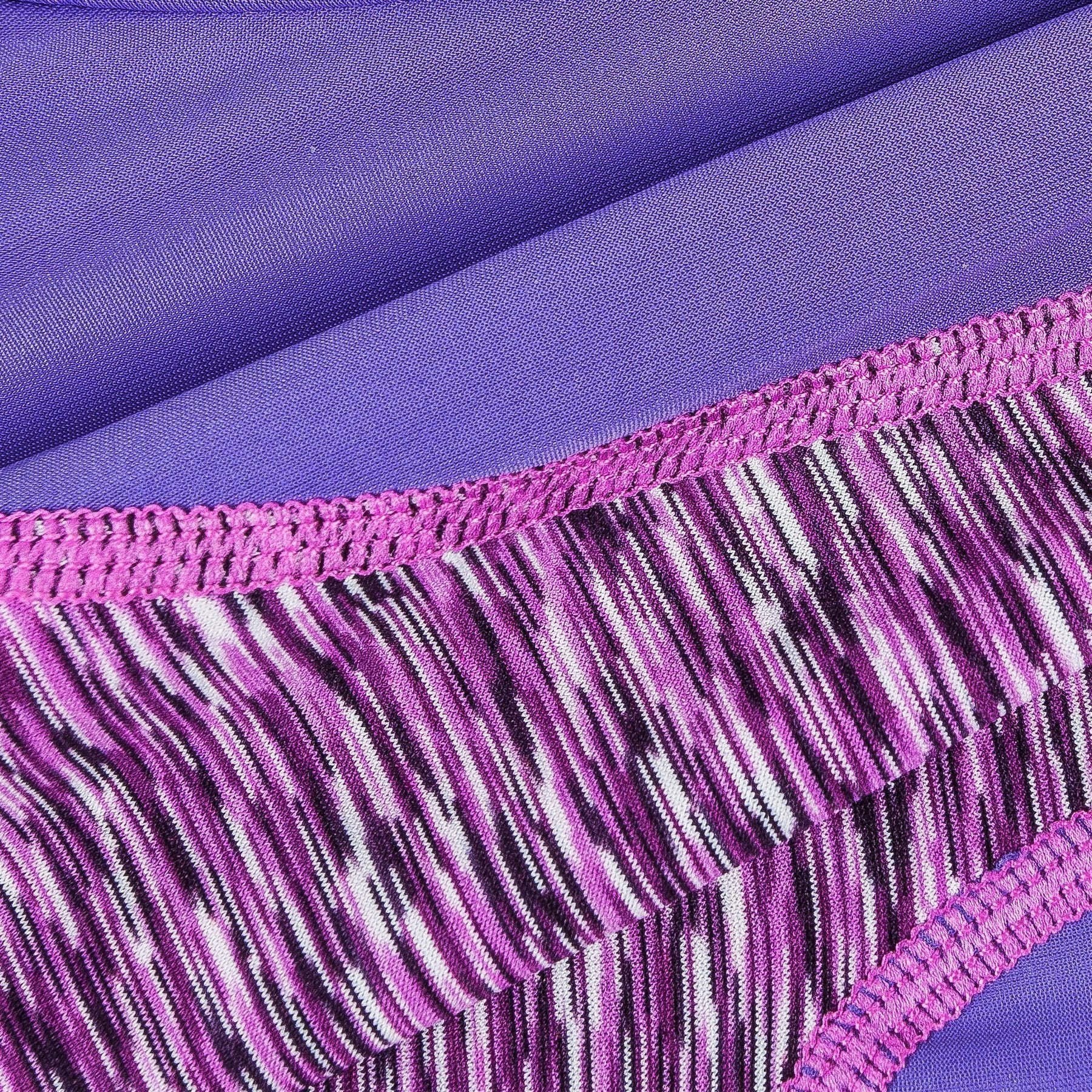 Purple dog yoga tracksuit hoodie, elastic hem and stitching detail close-up
