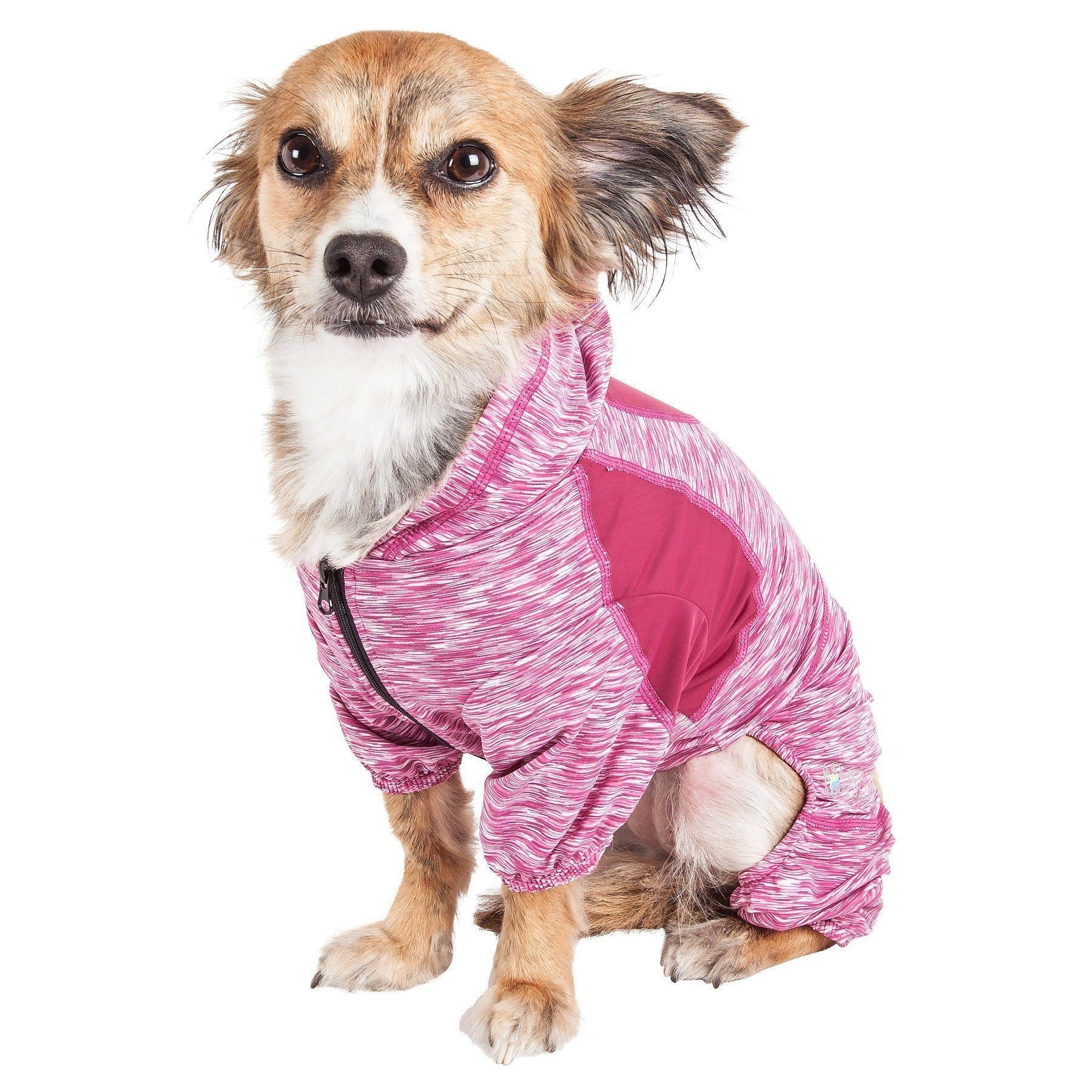 Burgundy heather zip-front dog yoga hoodie tracksuit with thumb-loop sleeves