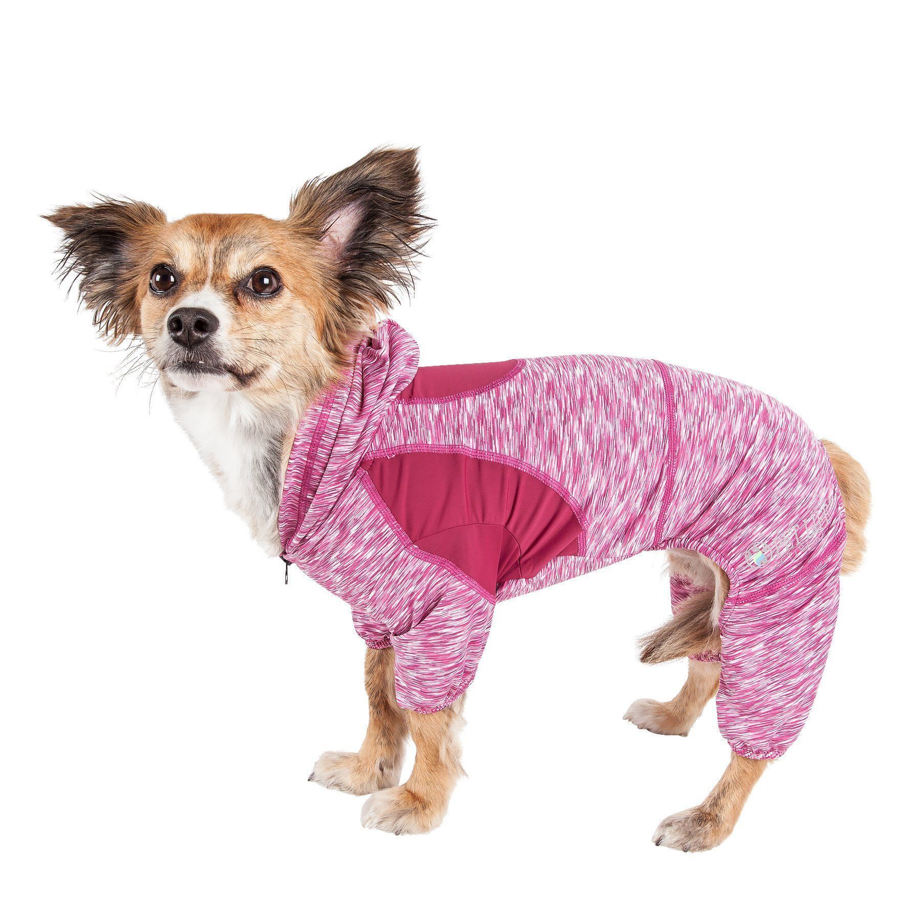 Dog yoga tracksuit hoodie in maroon/pink heather stripe with stretch fit