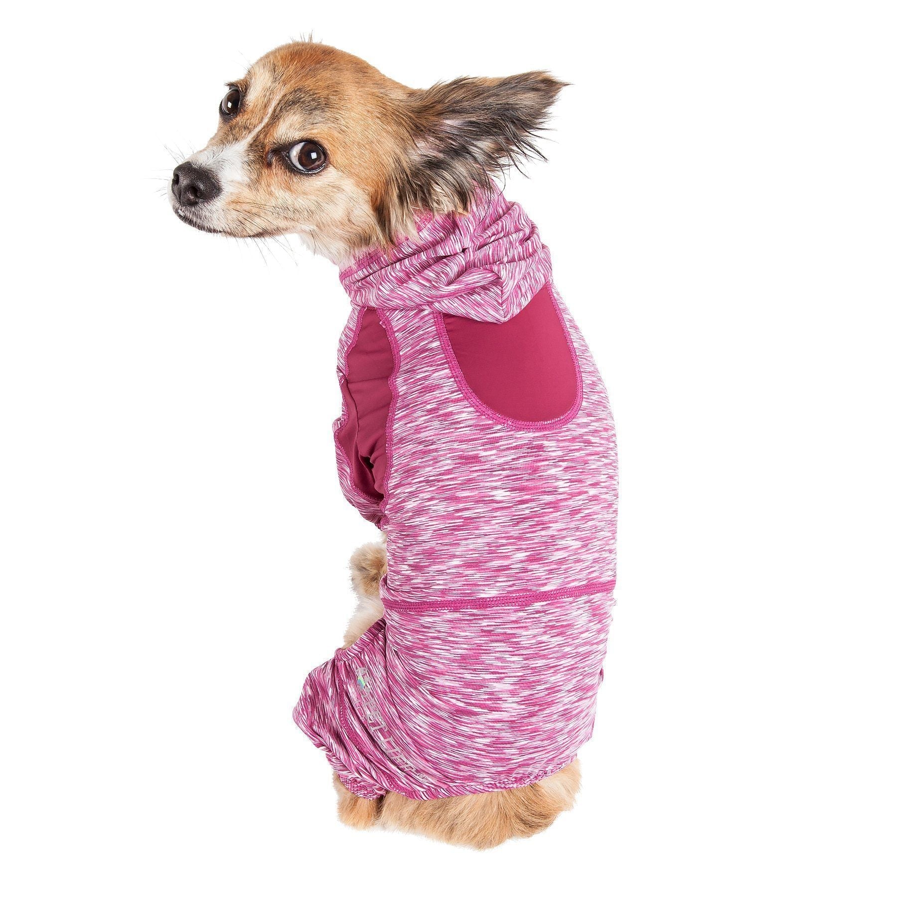 Burgundy-pink dog 4-way stretch tracksuit hoodie with leg openings