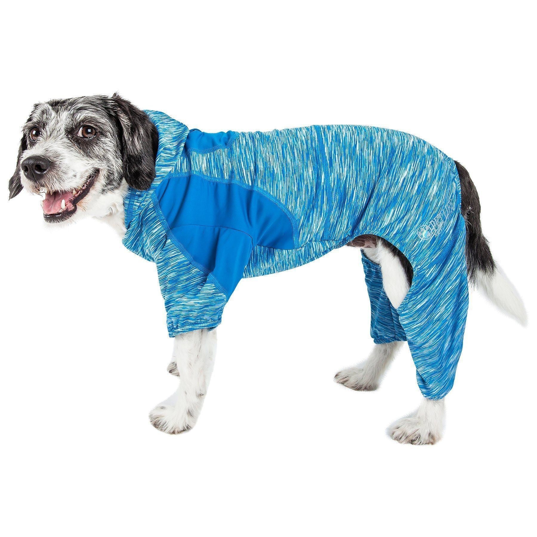 Dog yoga tracksuit hoodie in blue heather stripe with fitted stretch design