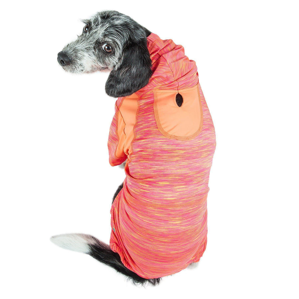 Orange dog yoga hoodie tracksuit with hood opening and front belly pouch