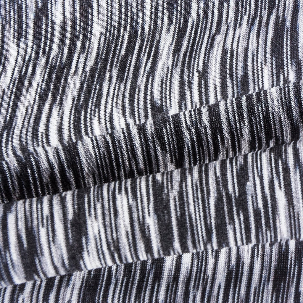 Black-and-white striped dog yoga hoodie tracksuit fabric close-up