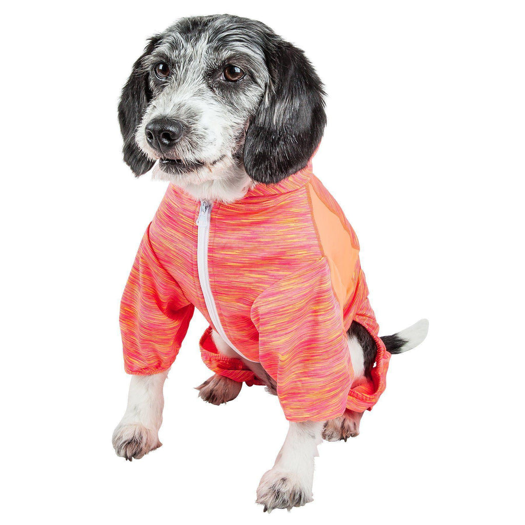 Orange heather zip-front dog yoga hoodie tracksuit with drawcord hem