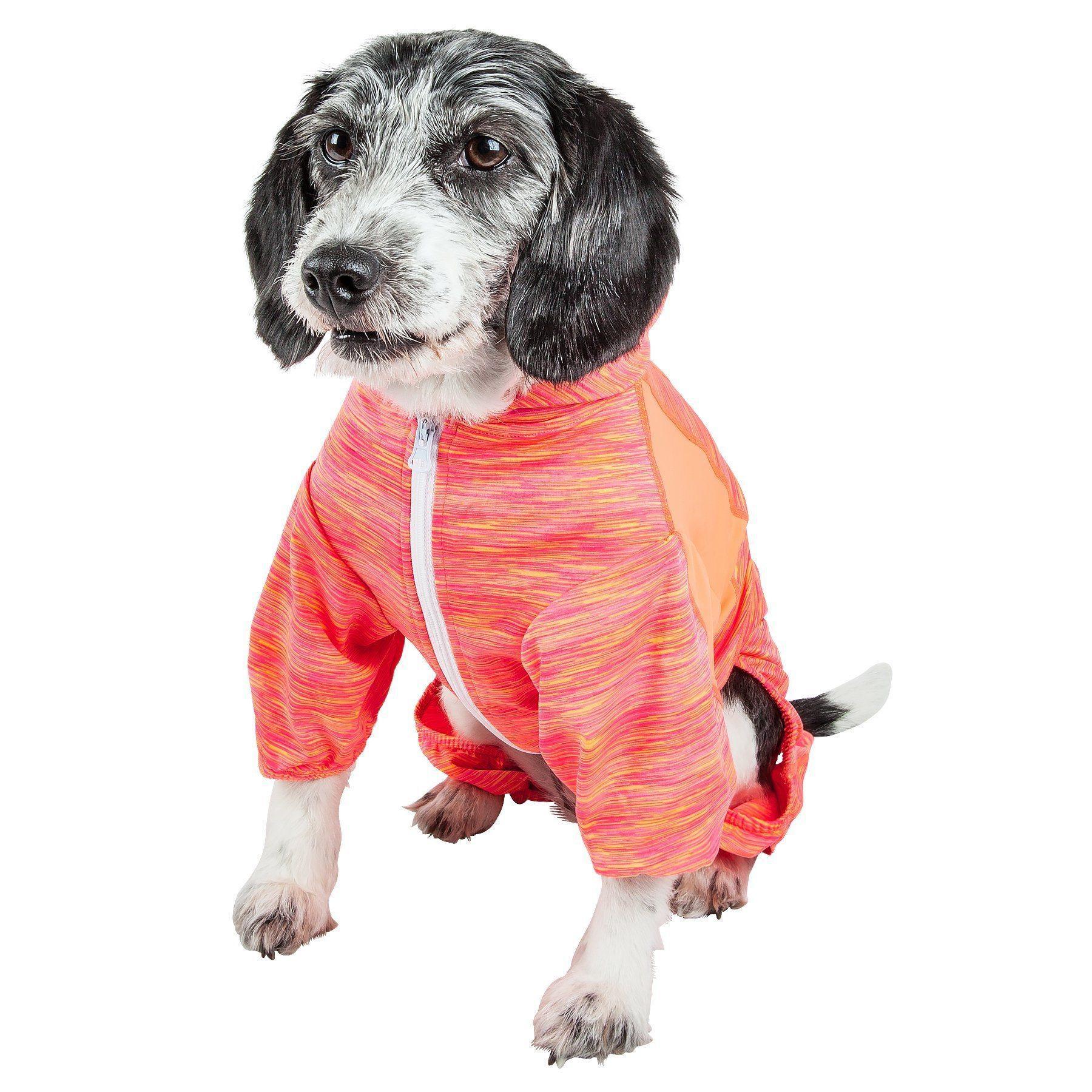 Orange heather zip-front dog yoga hoodie tracksuit with drawcord hem