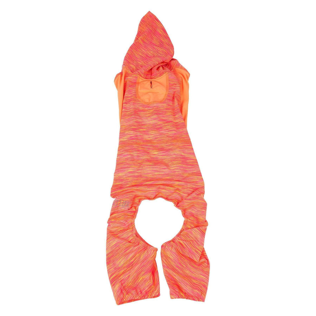 Orange heather dog tracksuit hoodie with hood and front paw cutout opening