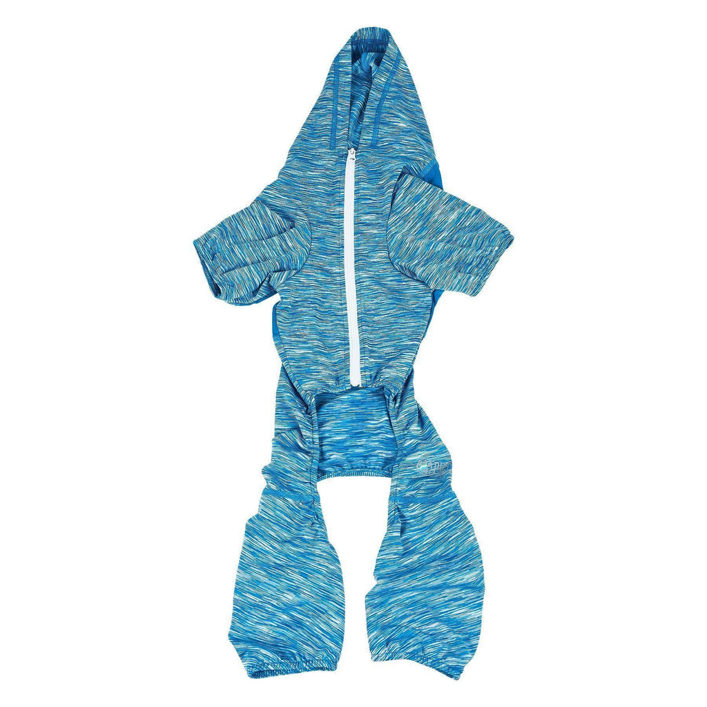 Blue heather dog one-piece hoodie with zipper front and roomy sleeve pockets