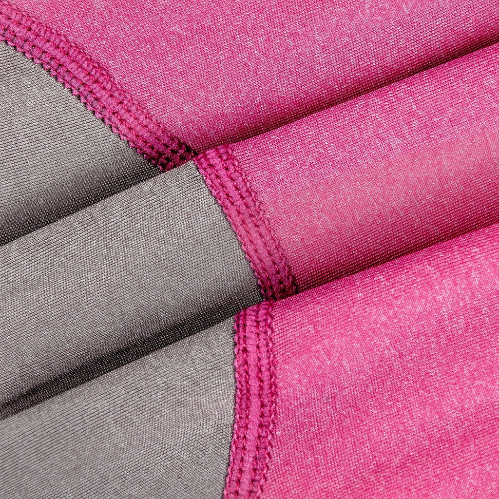Pink and gray dog tracksuit fabric with stitched seam detail