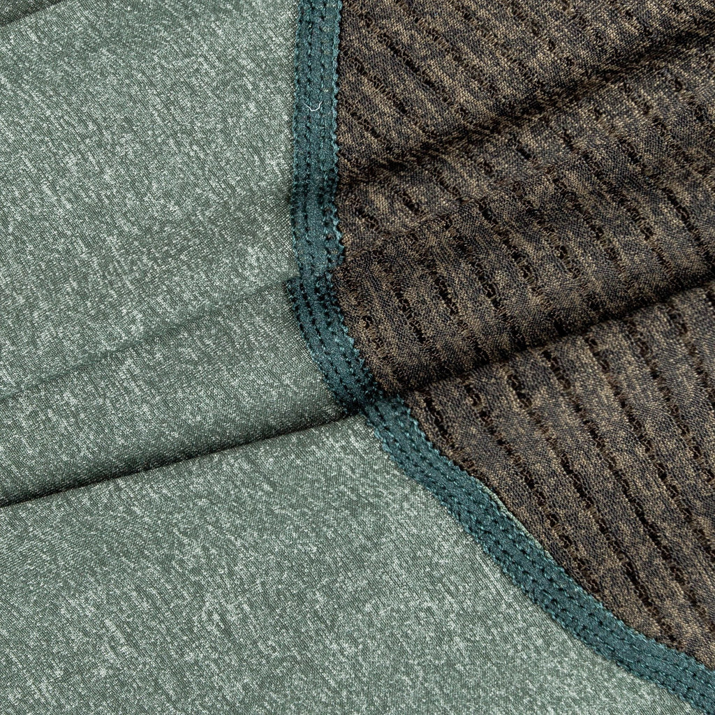 Dark green full-body dog tracksuit fabric with contrast stitched seam detailing