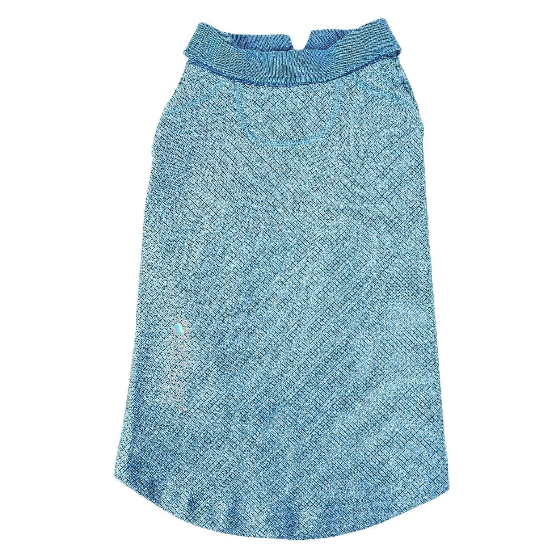 Light blue dog polo-style stretch shirt with mesh texture and ribbed collar