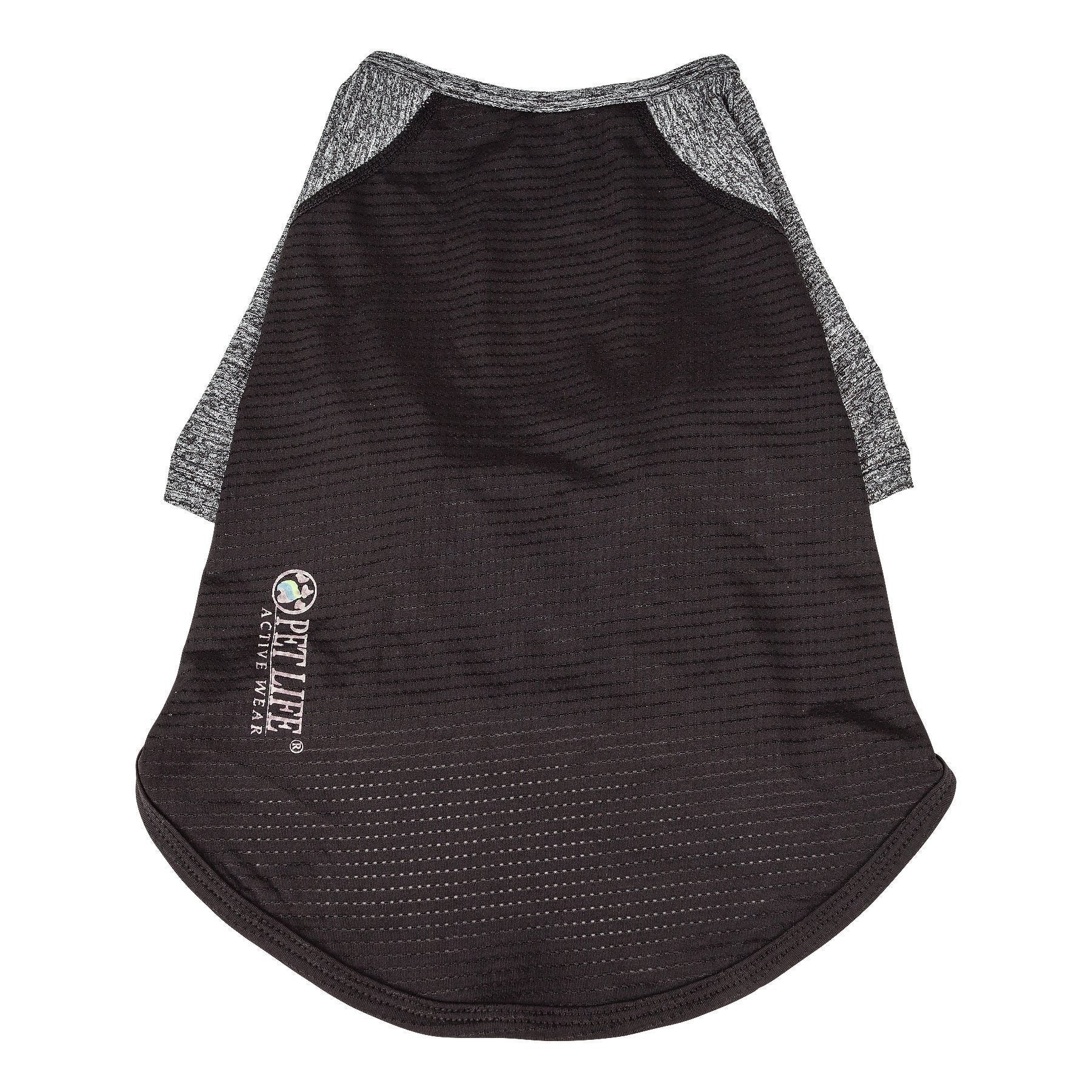 Black heather dog performance t-shirt with gray raglan sleeves logo