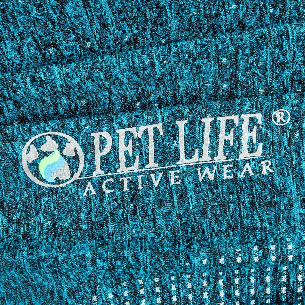 Teal heather fabric with PET LIFE ACTIVE WEAR logo