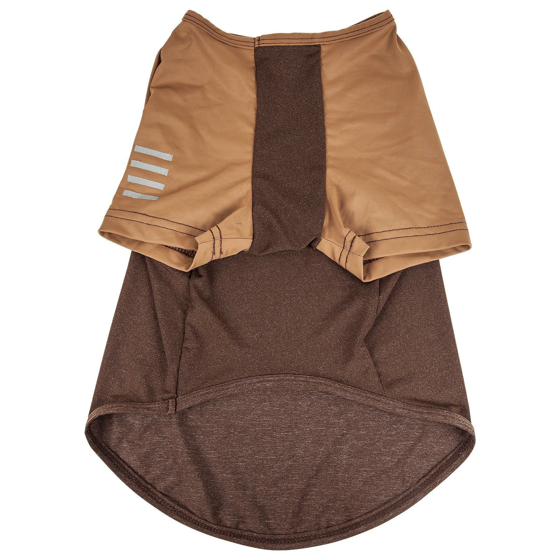 Dog performance T-shirt, tan sleeves with brown center panel and open-back design