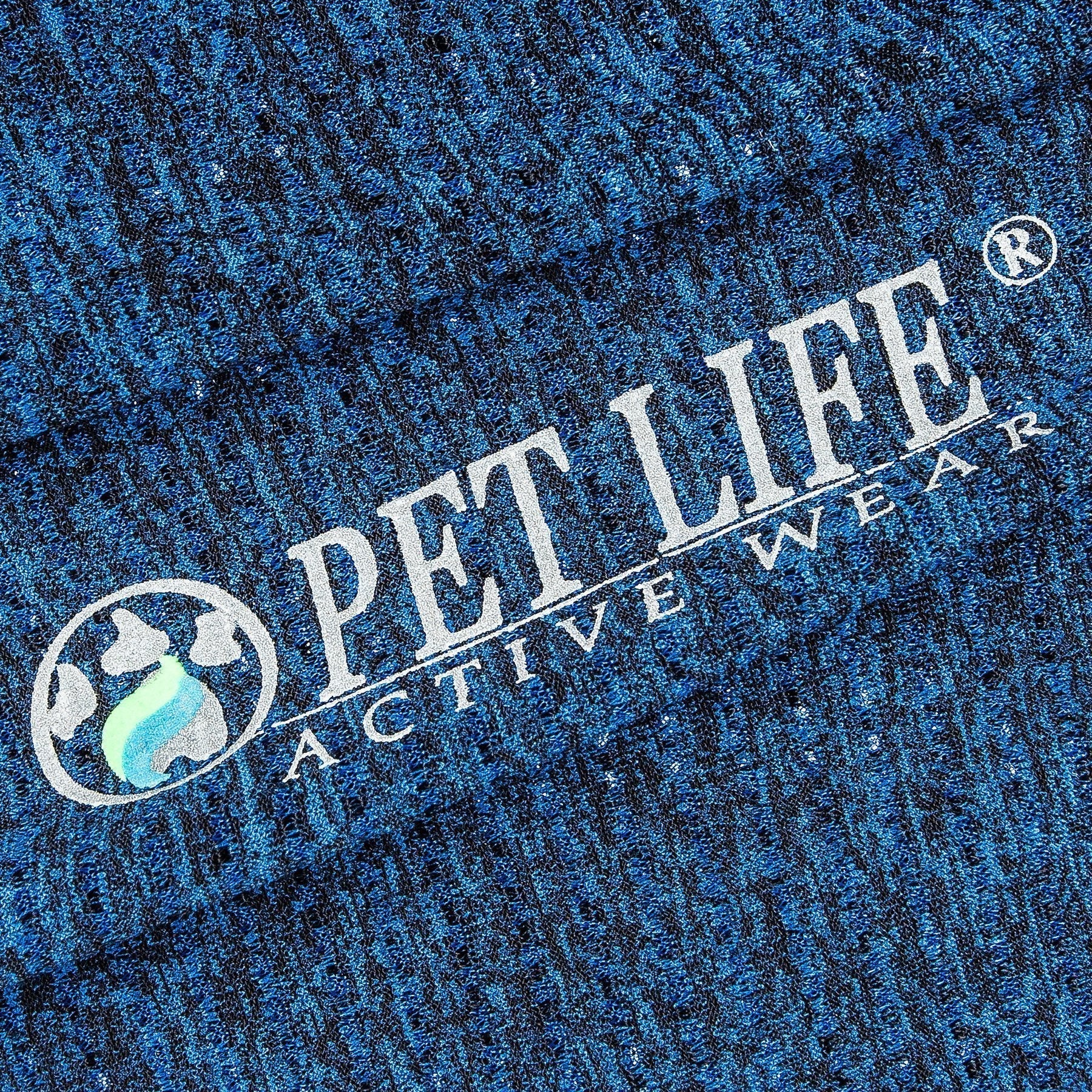 Blue heather fabric with PET LIFE ACTIVE WEAR logo