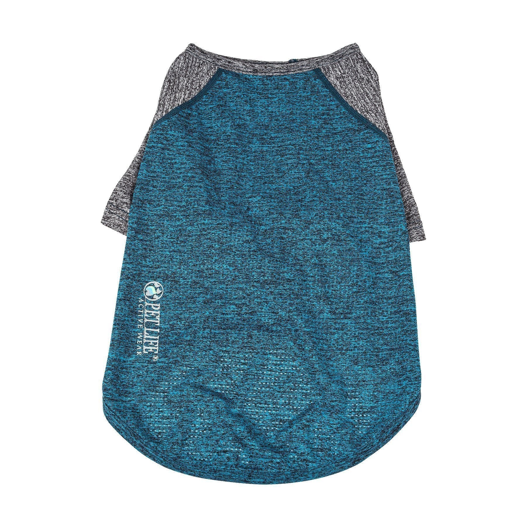 Teal heather sleeveless dog t-shirt with gray raglan sleeves