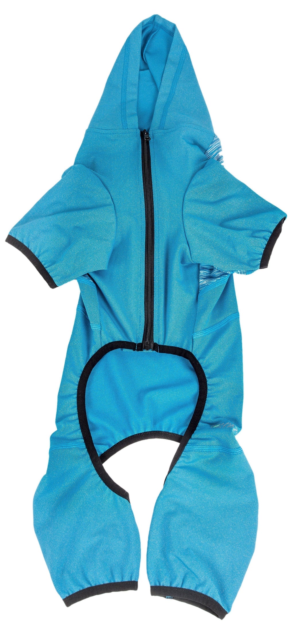 Blue dog hoodie tracksuit with zipper and black-trim back opening
